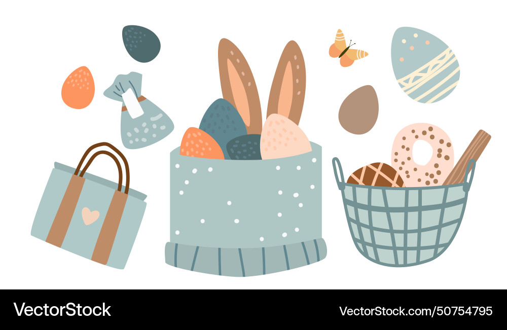 Happy easter greeting card elements collection vector image