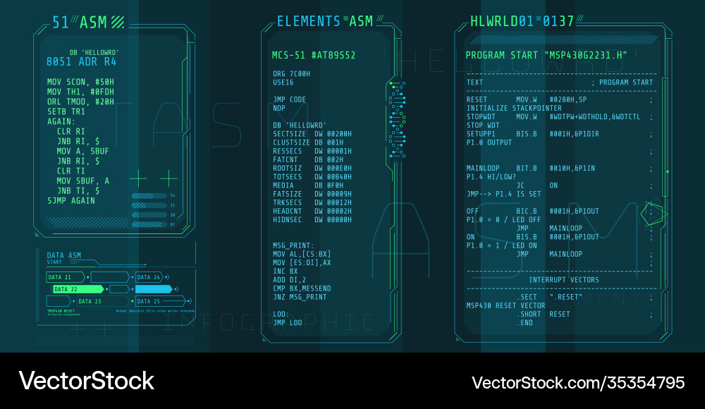 Hud interface elements with part code Hud interface elements with part code vector image