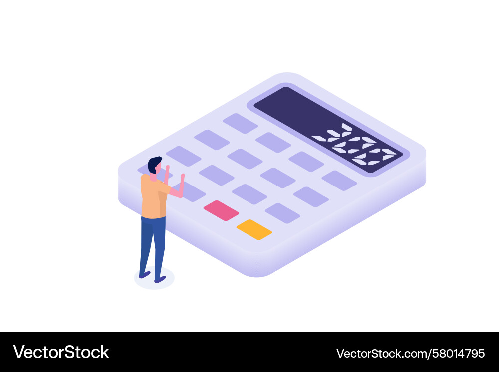 Isometric Man with Large Calculator Vector Image