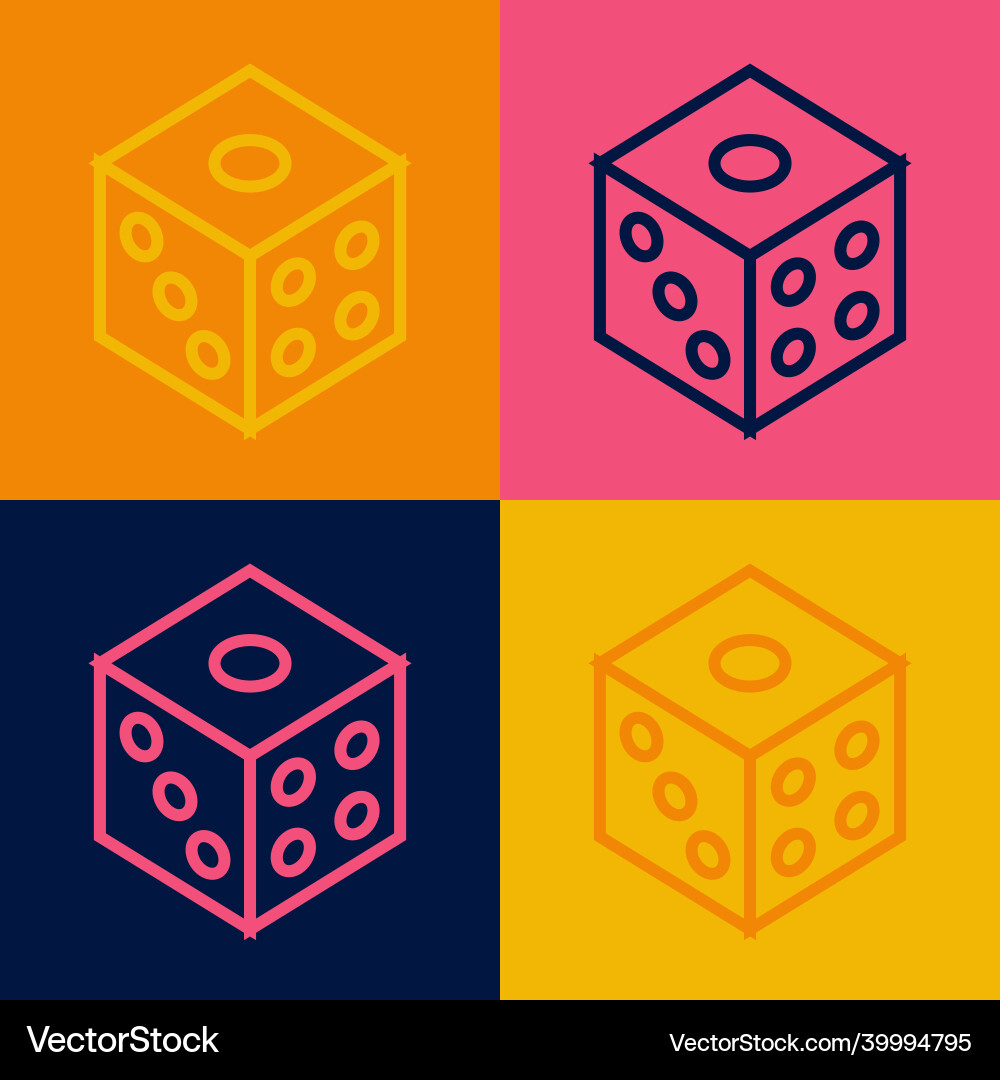 Pop art line game dice icon isolated on color Vector Image