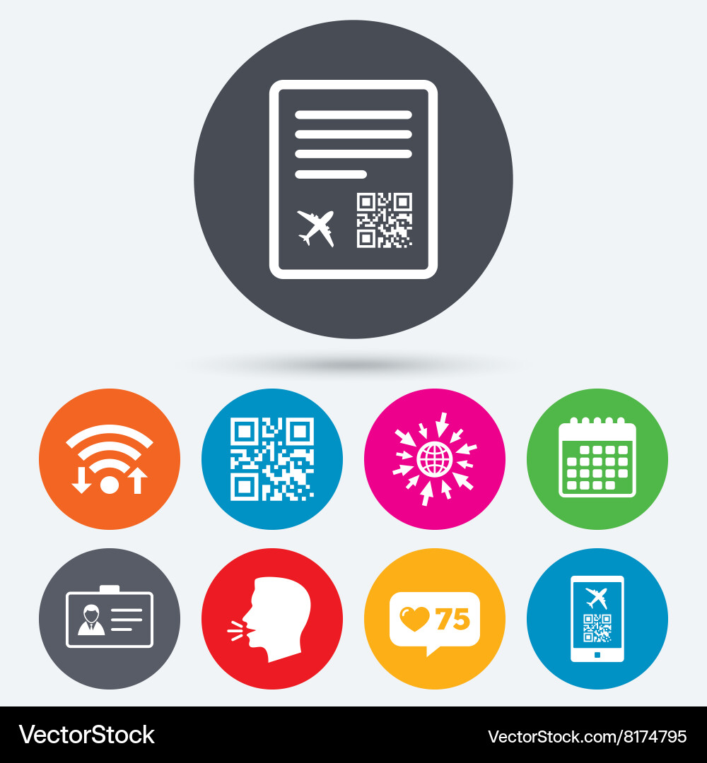 Qr scan code icon boarding pass flight sign vector image