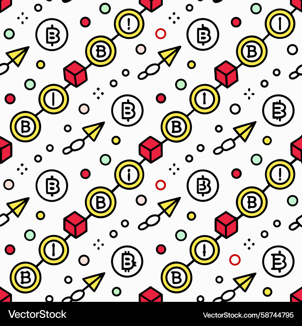 Seamless pattern with bitcoin icons exclamation Seamless pattern with bitcoin icons exclamation Vector Image