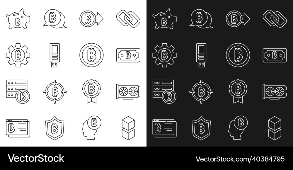 Set line blockchain technology video graphic card Vector Image