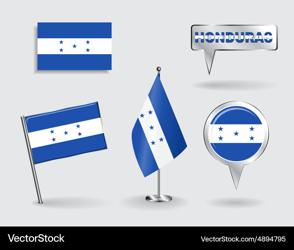 Set of honduras pin icon and map pointer flags vector image