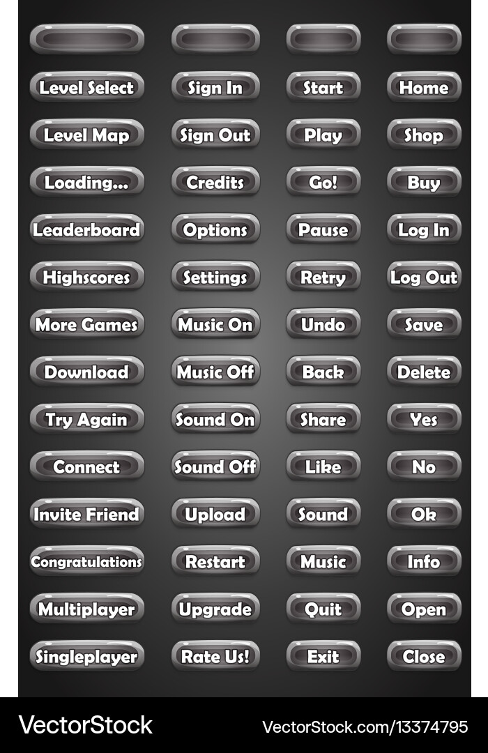 Set of text game buttons in cartoon style vector image