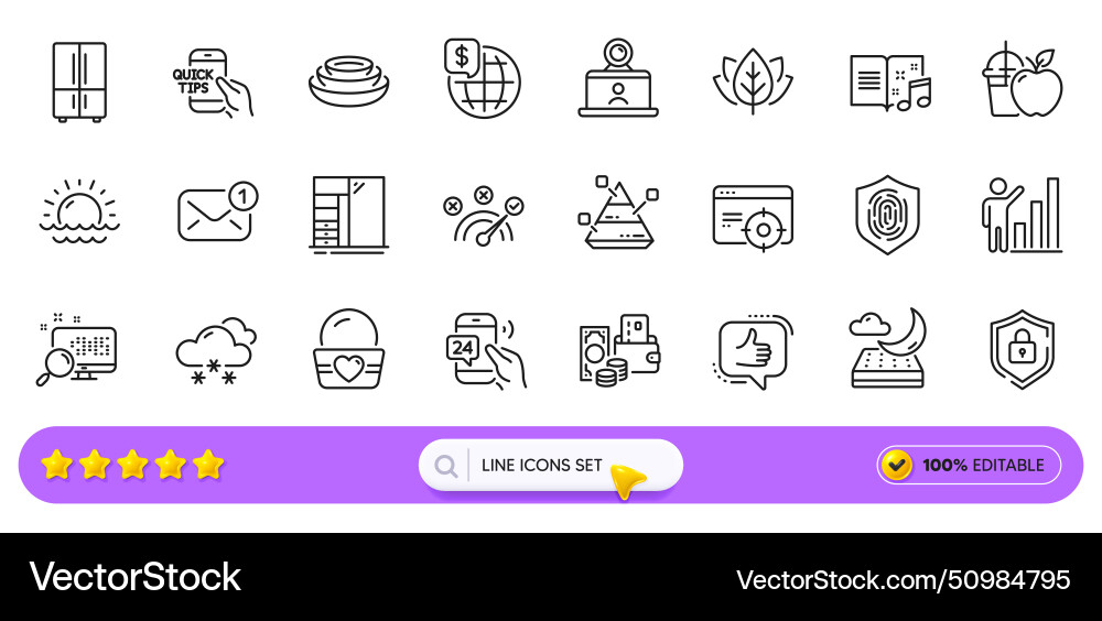 Sunset seo targeting and like line icons for web Sunset seo targeting and like line icons for web vector image