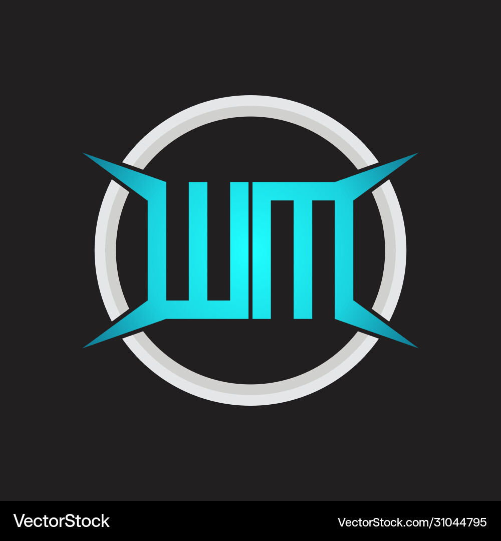 Wm logo monogram with circle and four taper shape vector image