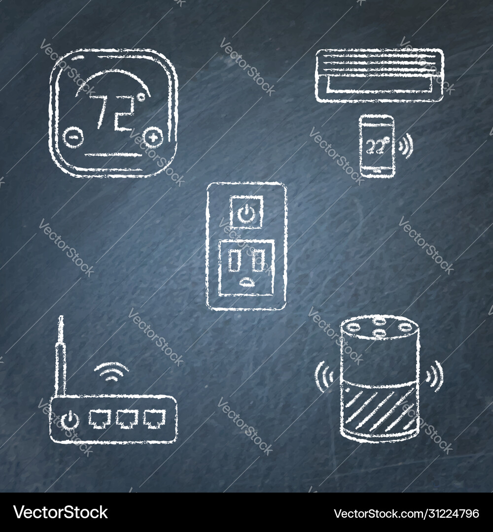 Chalkboard smart home automation icons set in line Chalkboard smart home automation icons set in line vector image