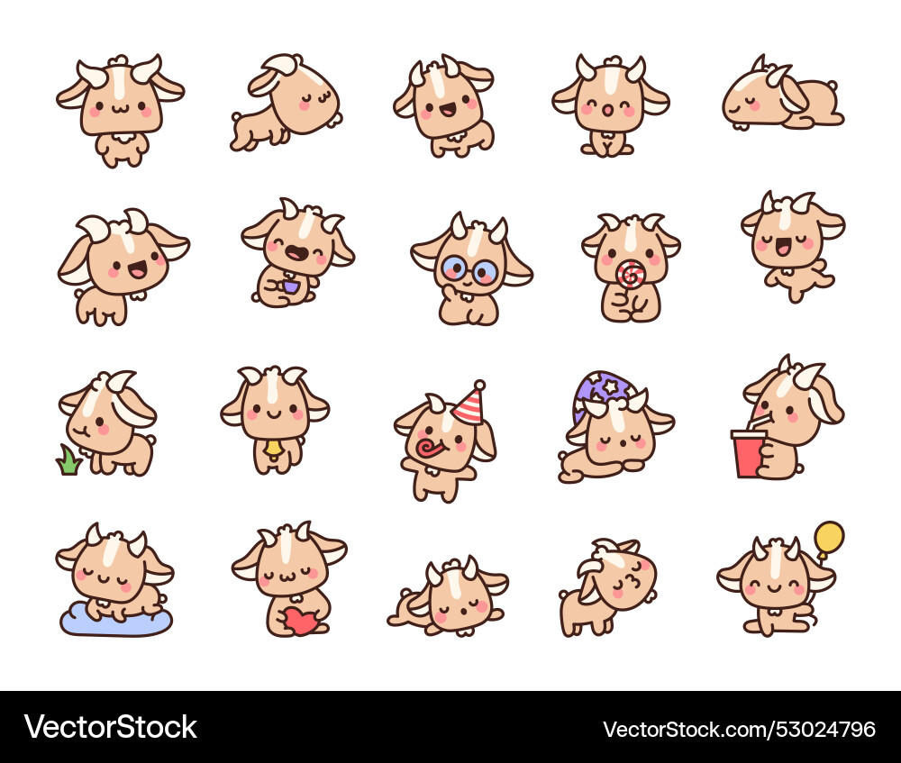 Cute kawaii goat adorable cartoon farm character Cute kawaii goat adorable cartoon farm character Vector Image