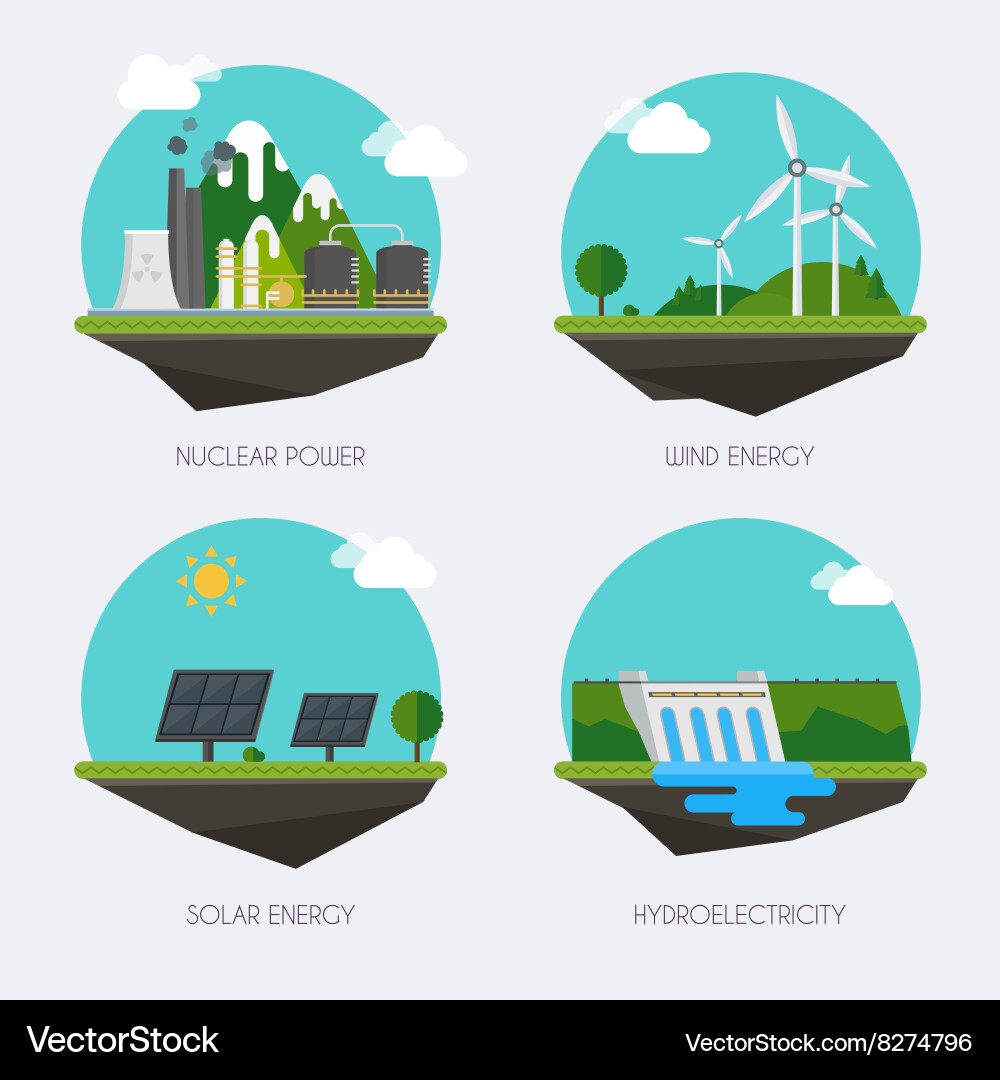 Electricity Icons - Renewable & Power Sources Vector Image