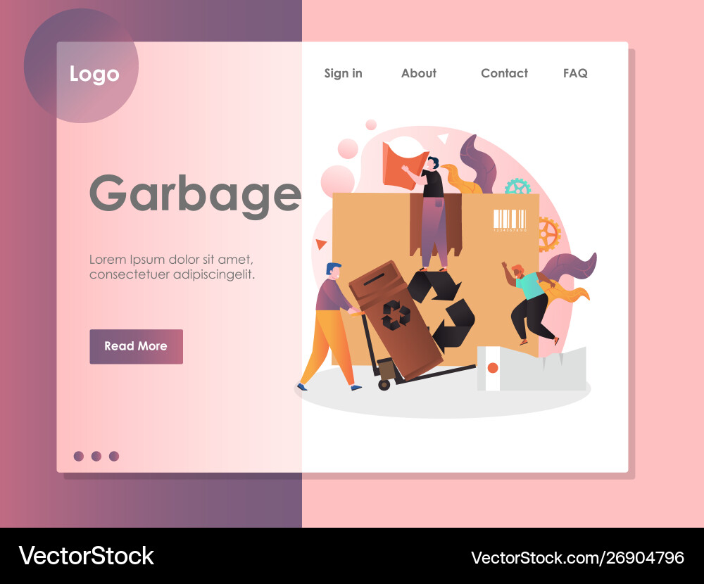 Garbage website landing page design Vector Image