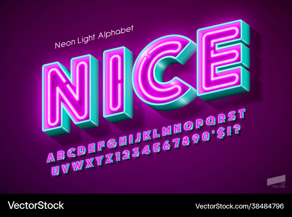 Neon light 3d alphabet extra glowing origainal Neon light 3d alphabet extra glowing origainal vector image