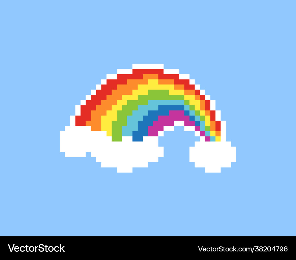 Pixel rainbow and cloud image for game assets Pixel rainbow and cloud image for game assets Vector Image