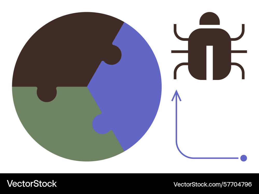 Puzzle globe with bug icon and arrow representing vector image