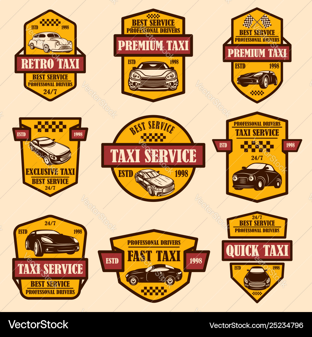 Set taxi service emblems design element Vector Image