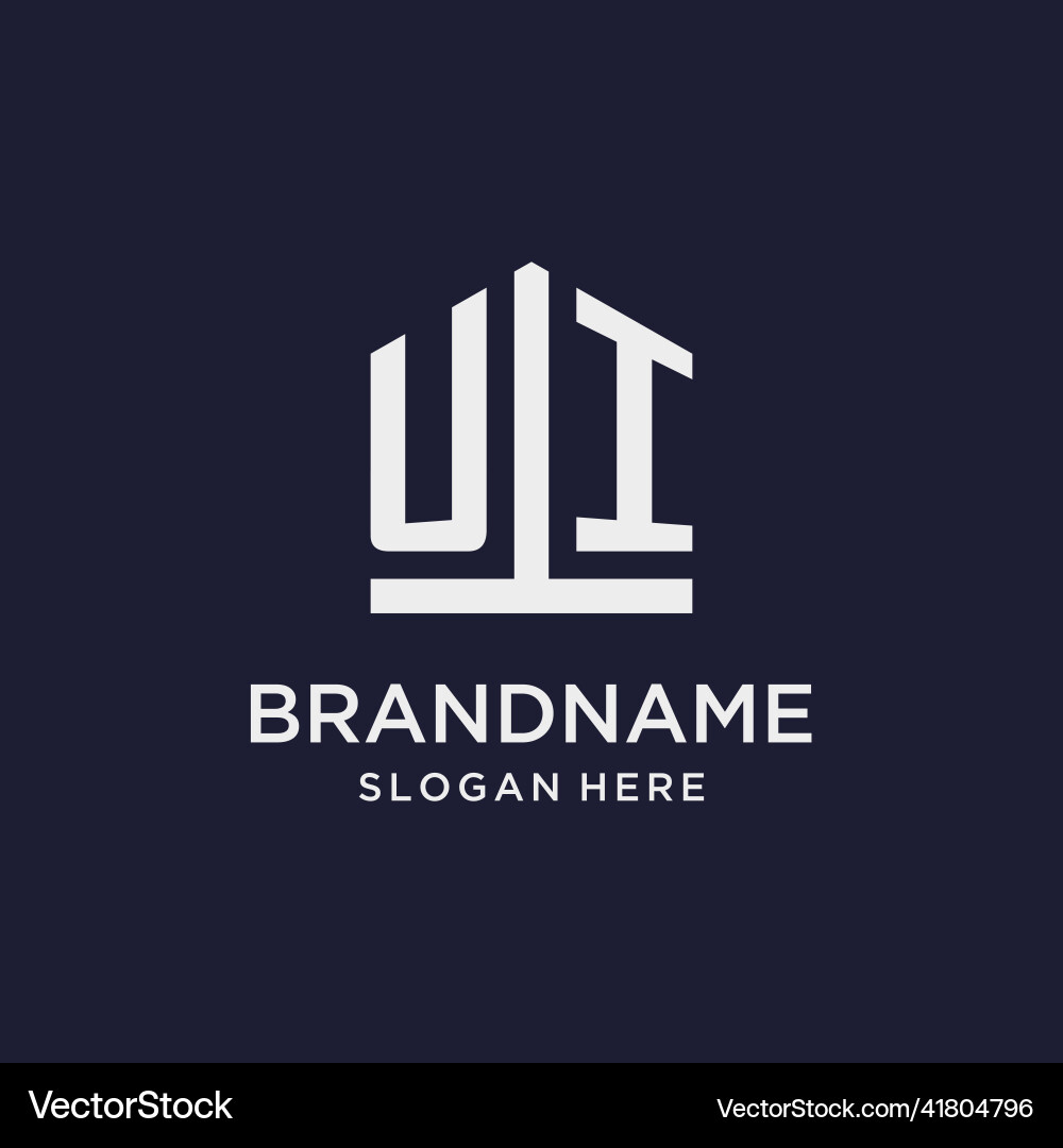 Ui initial monogram logo design with pentagon vector image