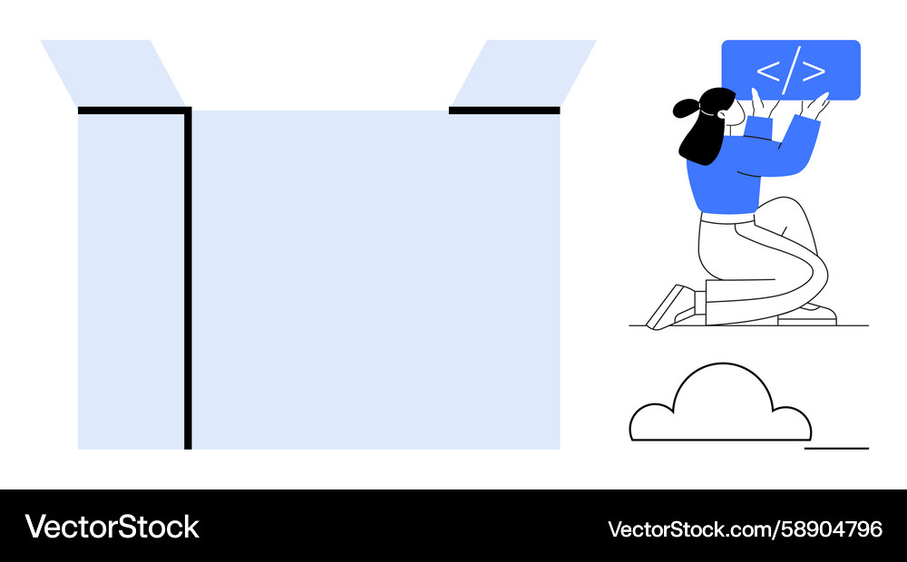 Woman Coding with Cloud & Box Vector Image