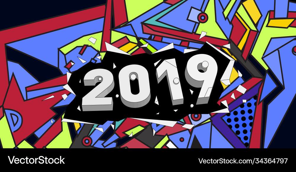 2019 new year text with colorful abstract 2019 new year text with colorful abstract Vector Image