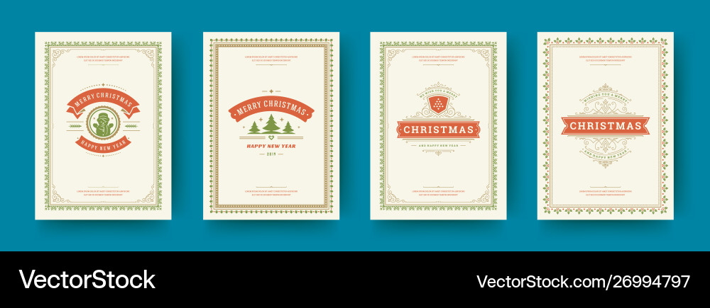 Christmas cards vintage typographic design ornate Christmas cards vintage typographic design ornate vector image