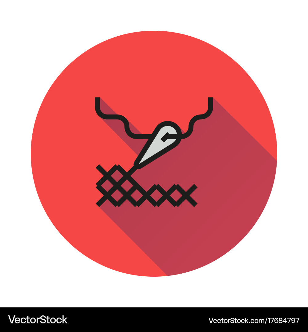 Cross stitching icon on round background Vector Image