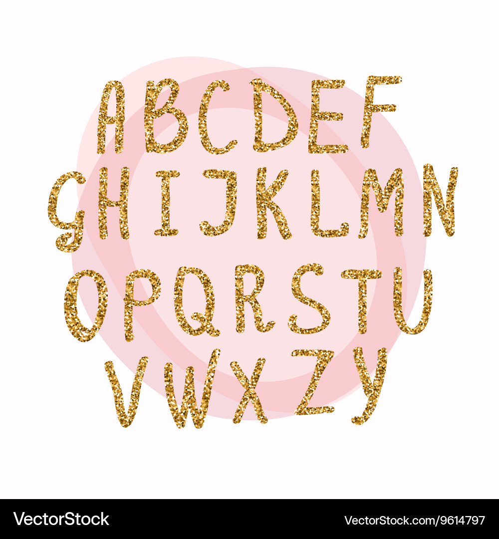 Golden Glitter Letter Font - Elegant Script Vector Image