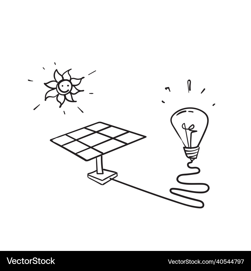 Hand drawn doodle solar panel and light bulb vector image