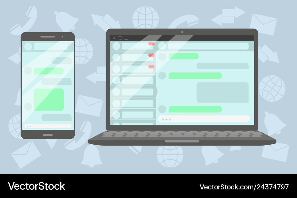 Message on phone and pc in flat style Vector Image