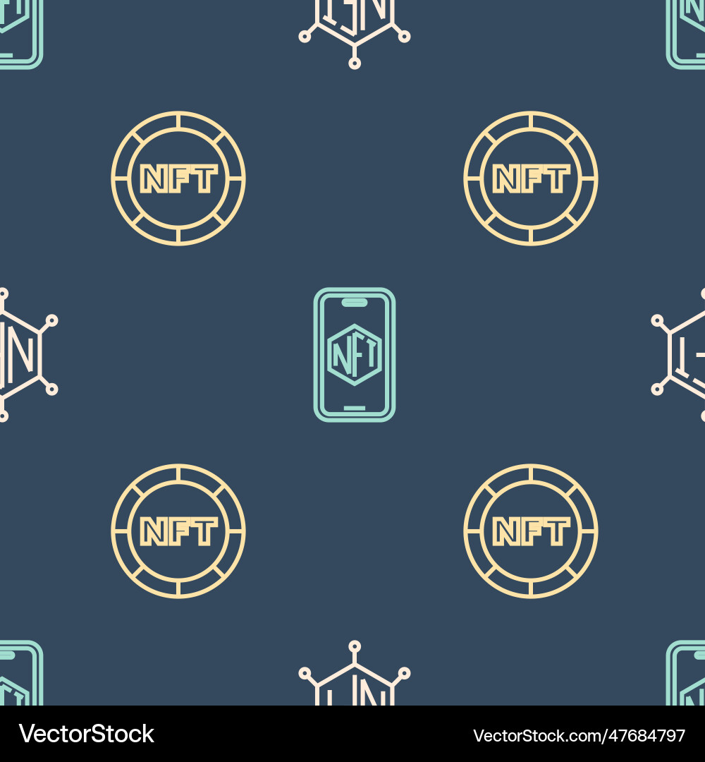 Set line nft blockchain technology digital crypto Set line nft blockchain technology digital crypto vector image