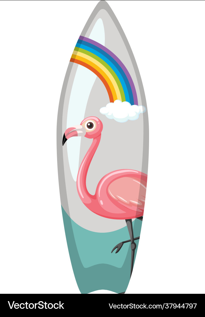 Surfboard with flamingo pattern isolated on white Vector Image