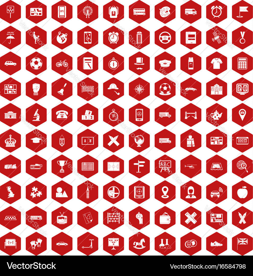 100 bus icons hexagon red vector image