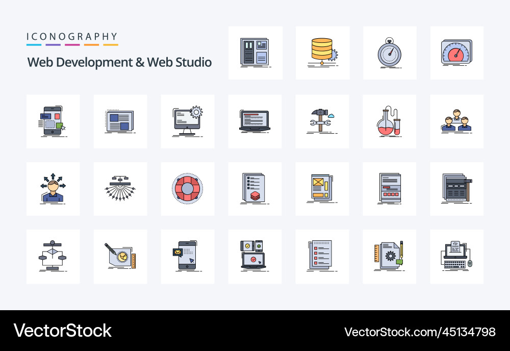 25 web development and studio line filled Vector Image