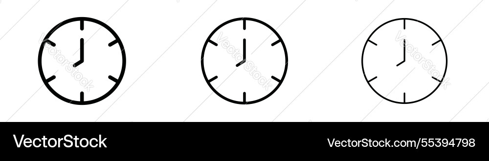 Clock icons in three different stroke lines vector image