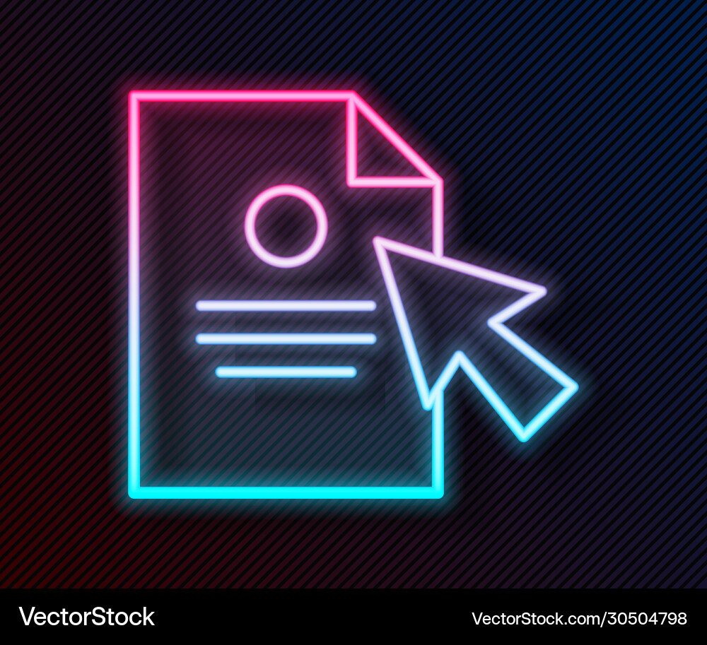 Glowing neon line document and cursor icon Glowing neon line document and cursor icon vector image