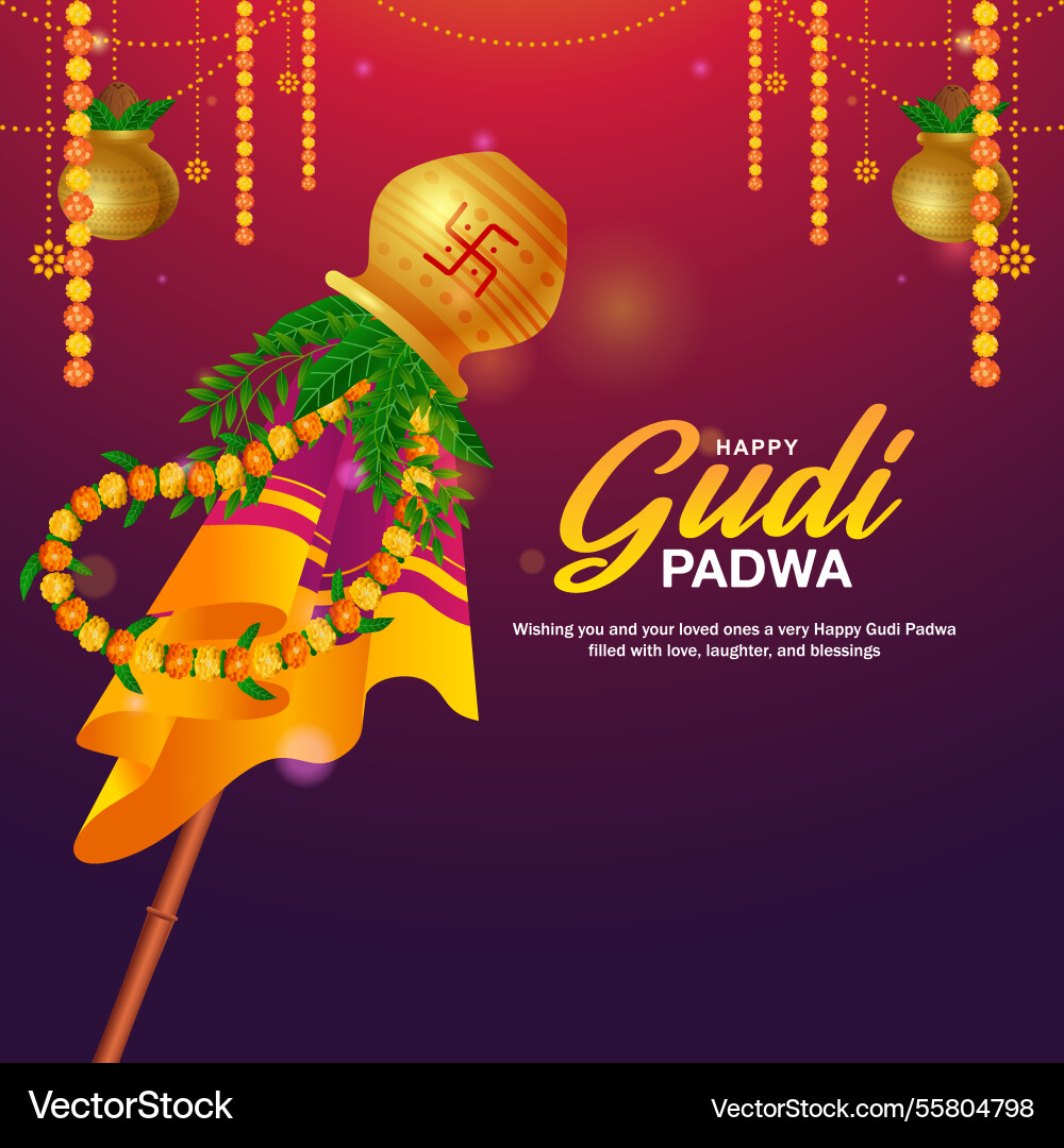 Happy gudi padwa festival mit dekoriert Happy gudi padwa festival mit dekoriert vektorbild