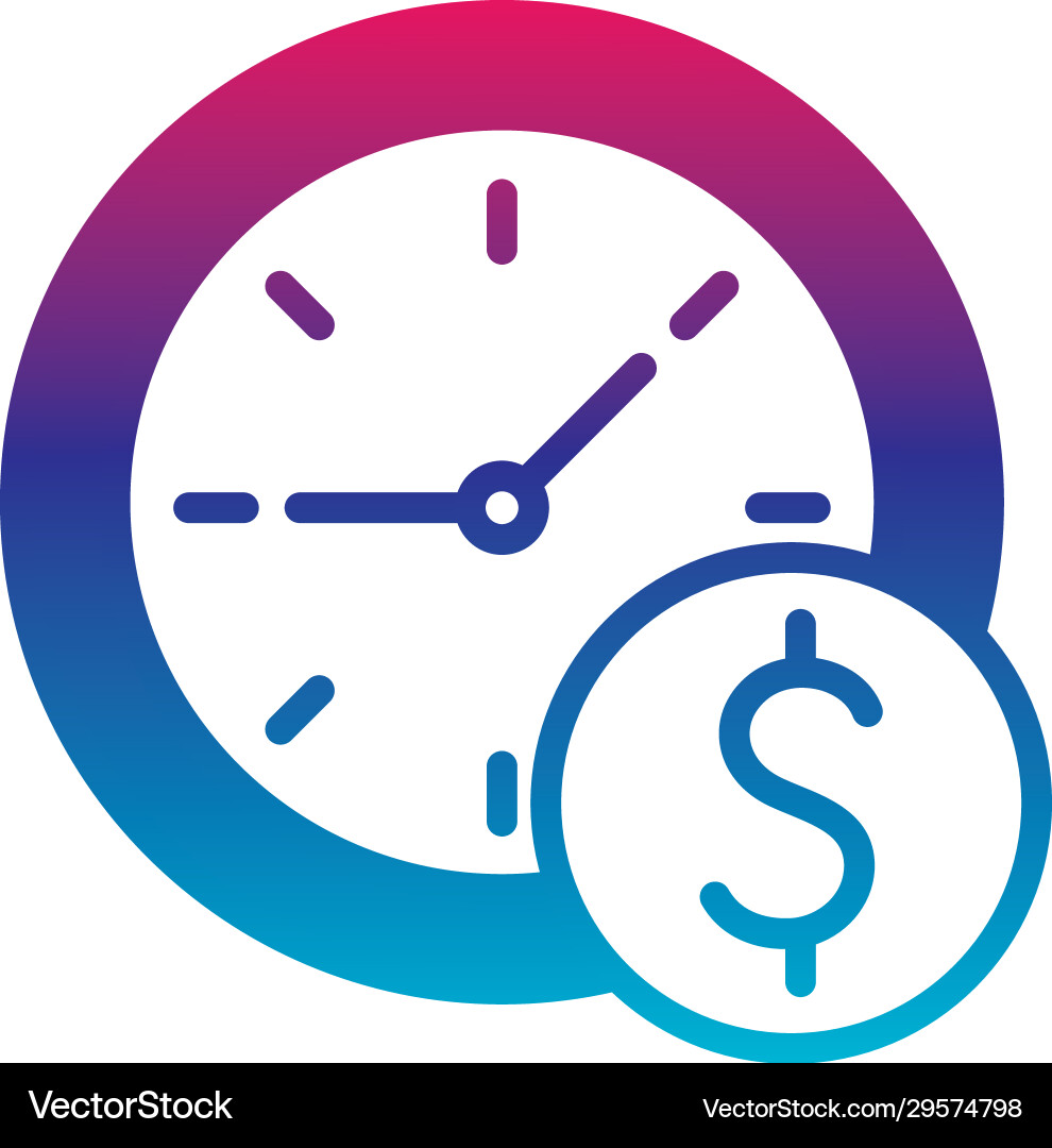 Isolated clock and dollar button gradient line vector image