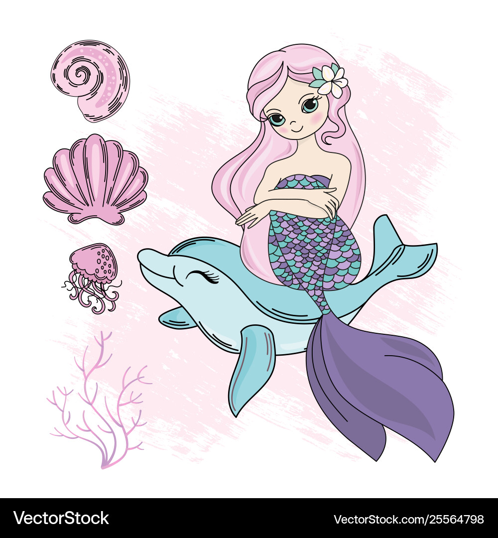 Mermaid Delphin Cartoon Reisen tropische krank Mermaid Delphin Cartoon Reisen tropische krank vektorbild