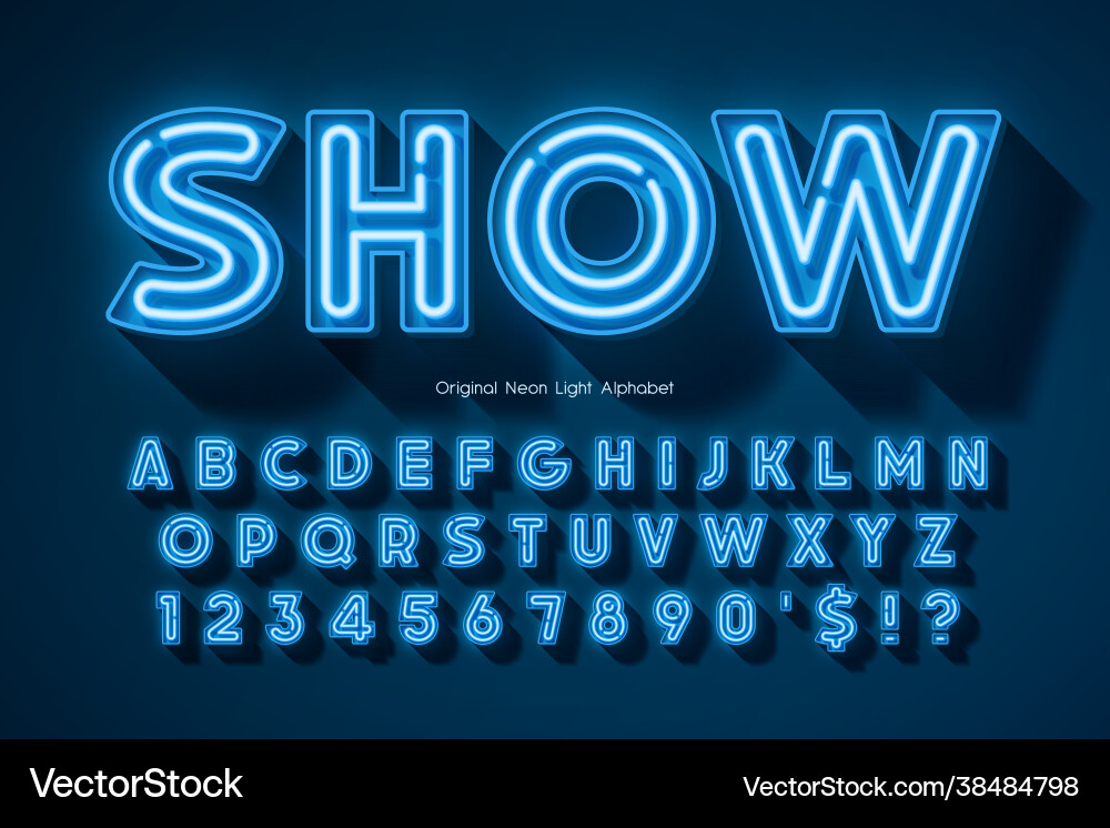 Neon light 3d alphabet extra glowing origainal Neon light 3d alphabet extra glowing origainal Vector Image