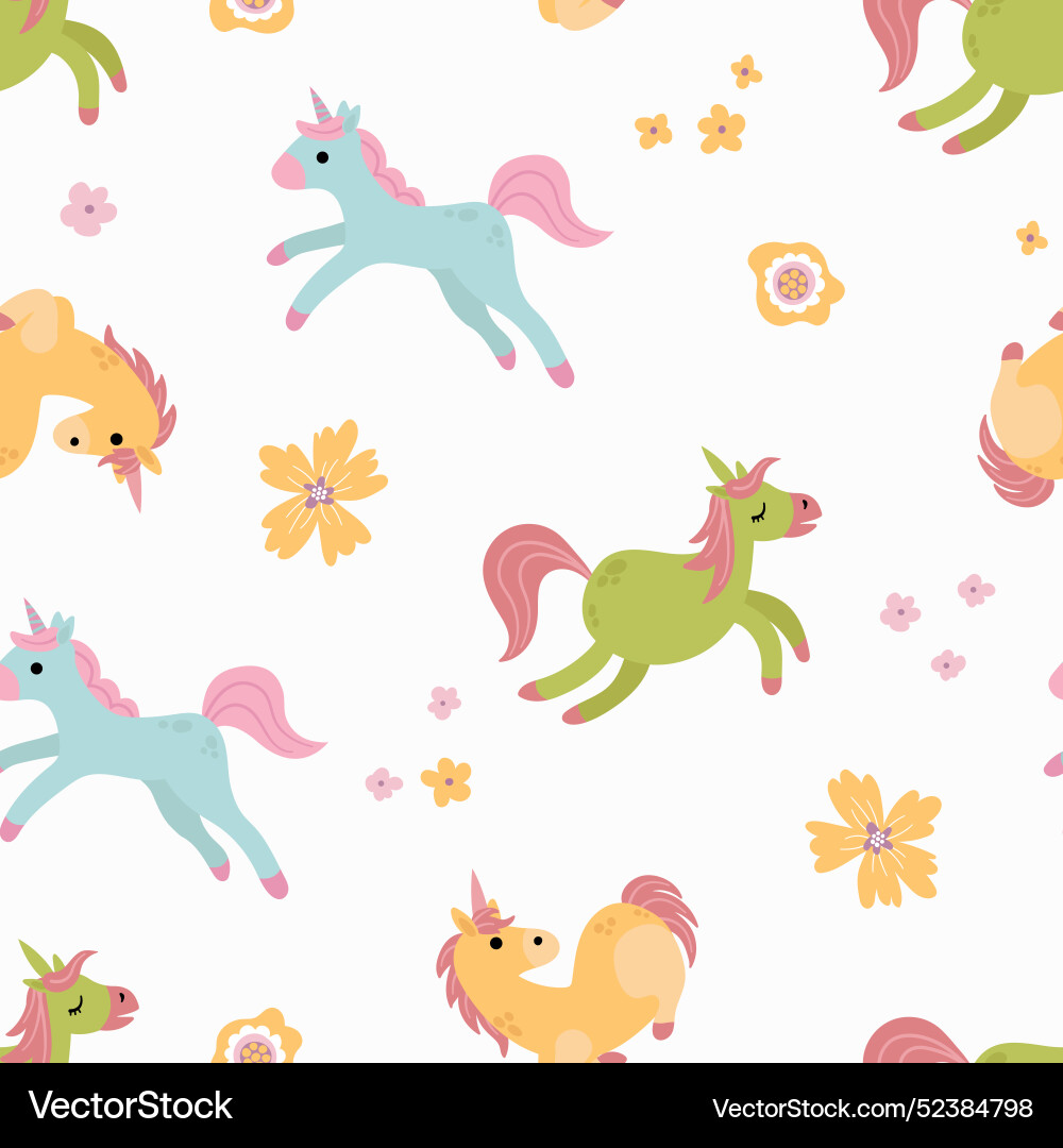 Seamless pattern with cute unicorns Vector Image