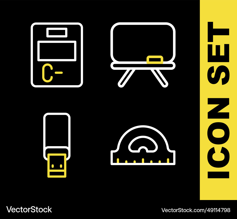 Set line chalkboard protractor grid usb flash Set line chalkboard protractor grid usb flash vector image