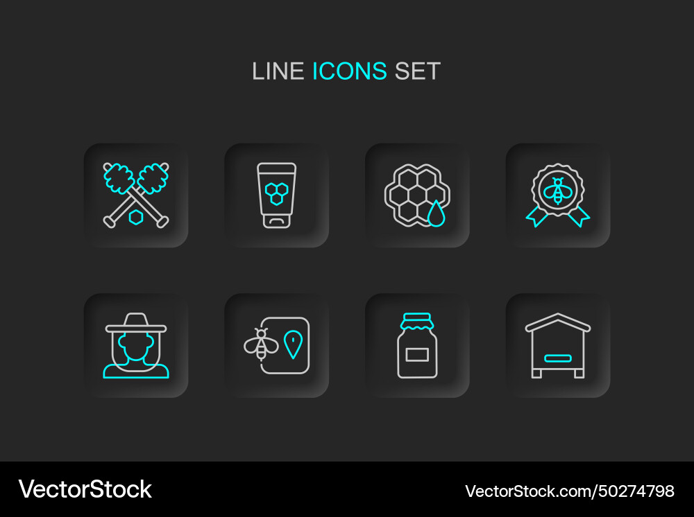 Set line hive for bees jar of honey bee location Vector Image