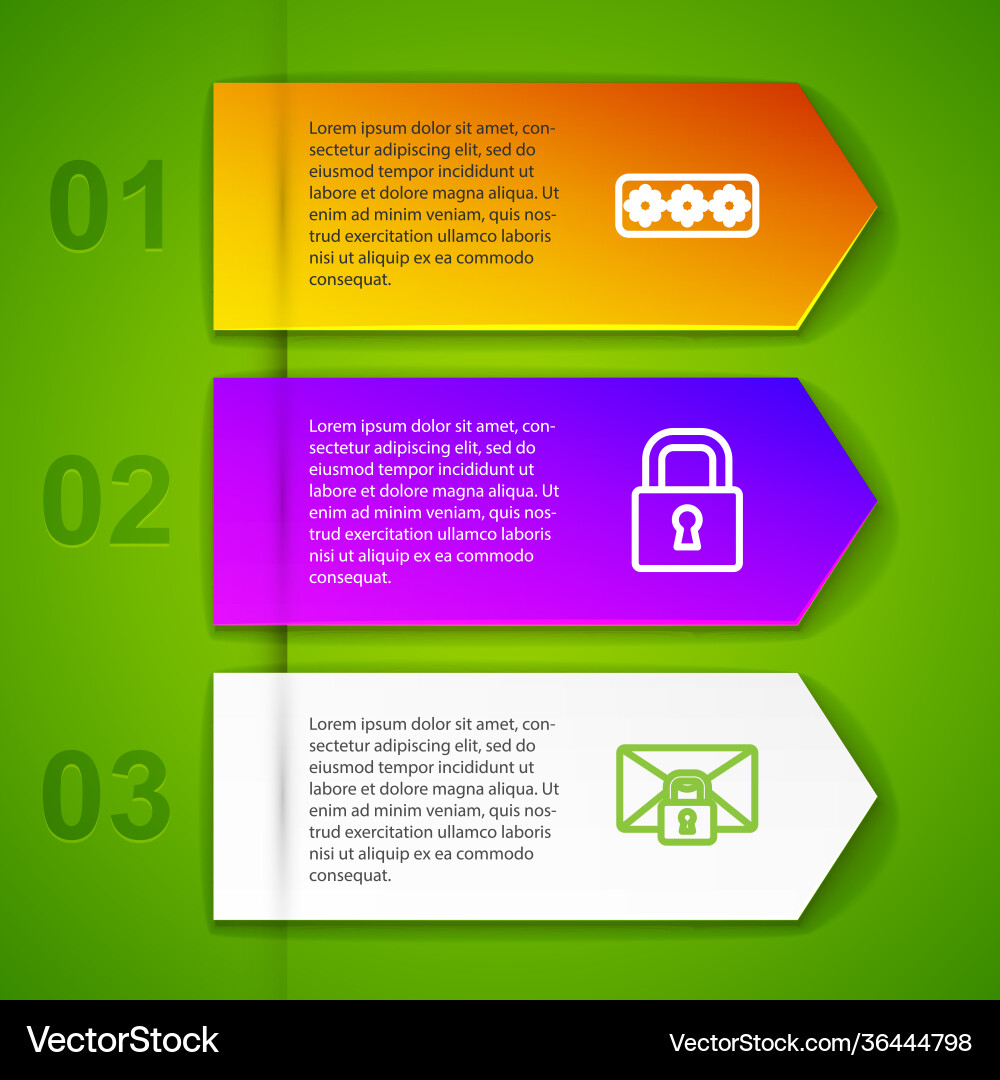 Set line password protection lock mail message Set line password protection lock mail message vector image
