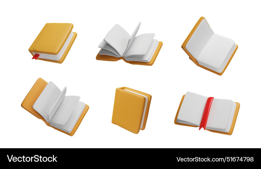 Set of 3d books open and closed Set of 3d books open and closed Vector Image