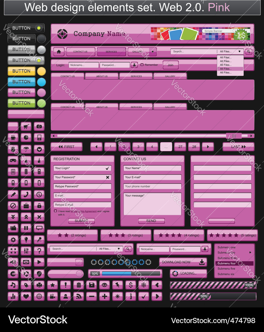 Web design elements pink vector image