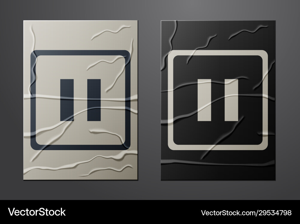 White pause button icon isolated on crumpled paper Vector Image