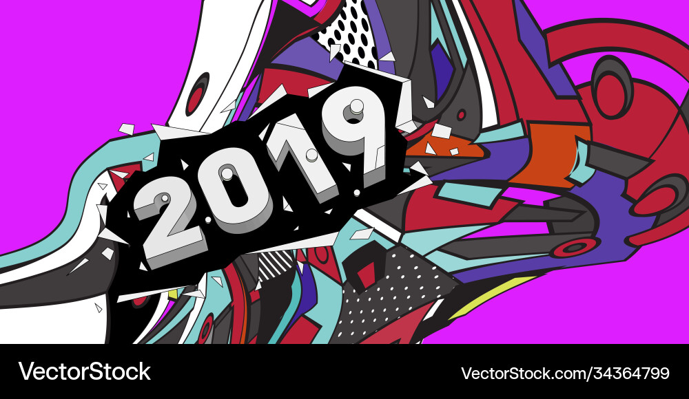 2019 new year text with colorful abstract 2019 new year text with colorful abstract vector image