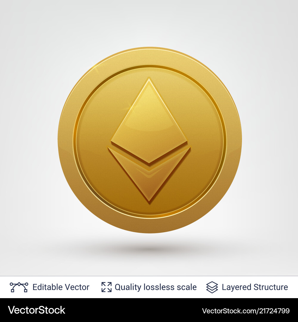 Ethereum symbol on round coin with drop shadow Ethereum symbol on round coin with drop shadow vector image