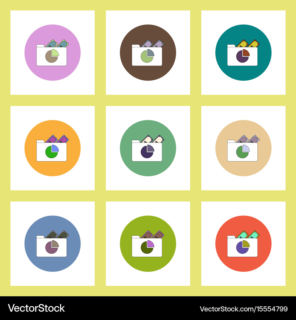 Flat icons set of business pie chart in folder vector image