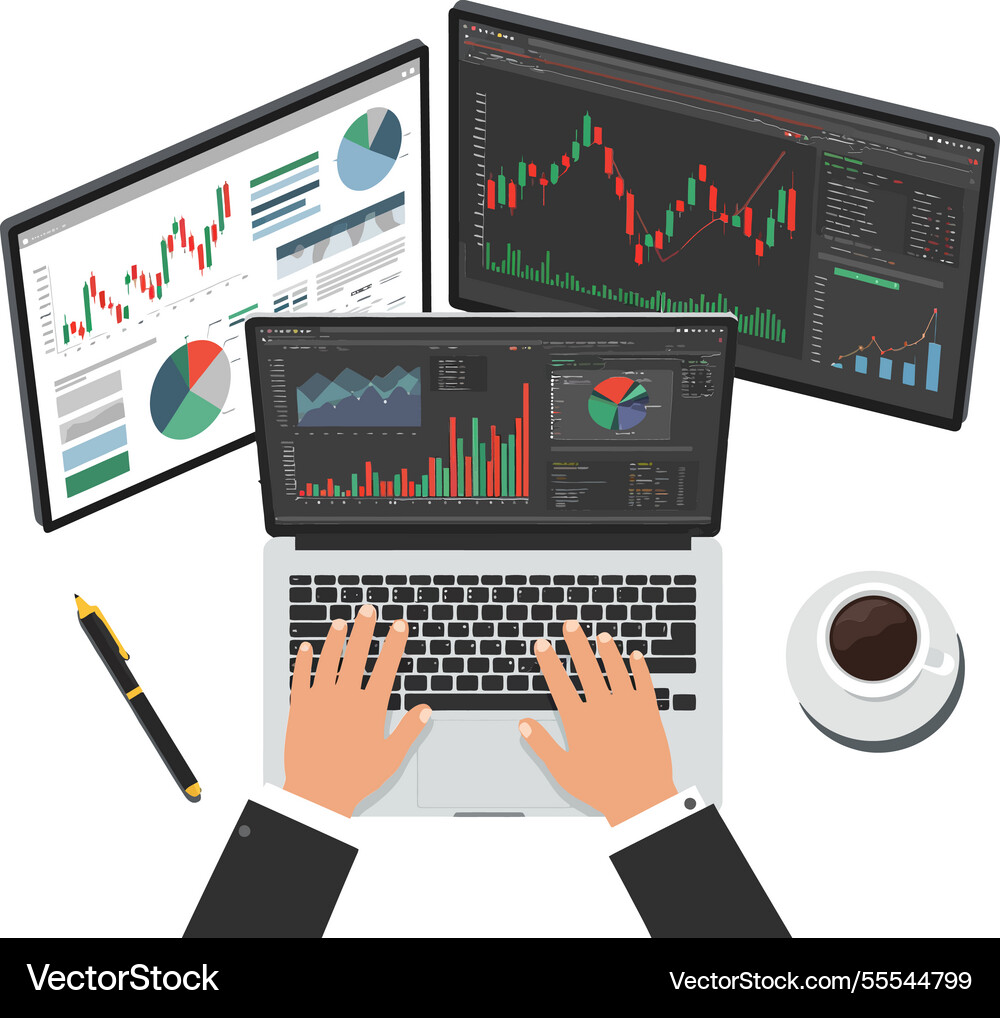 Hands typing on a laptop surrounded by multiple Hands typing on a laptop surrounded by multiple vector image