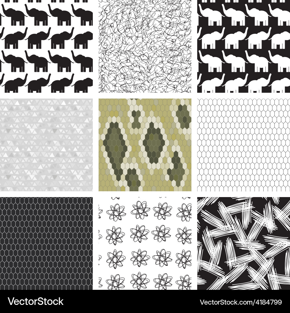Large set of seamless pattern with elephants vector image