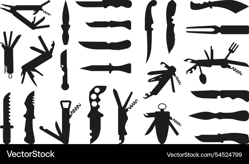 Messer Silhouetten Überleben Messer Multi-Tool Messer Silhouetten Überleben Messer Multi-Tool vektorbild